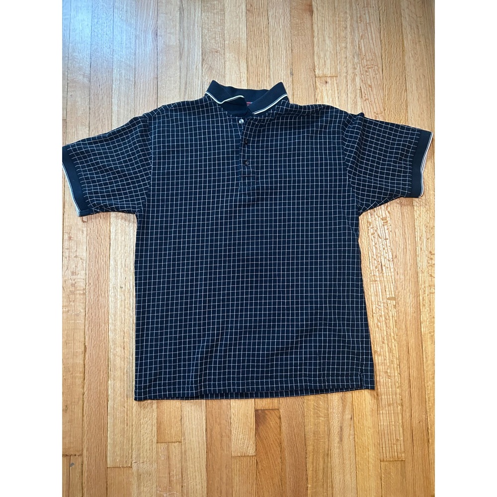 Greg Norman Mens Black White Grid Short Sleeve Golf Polo Shirt Large